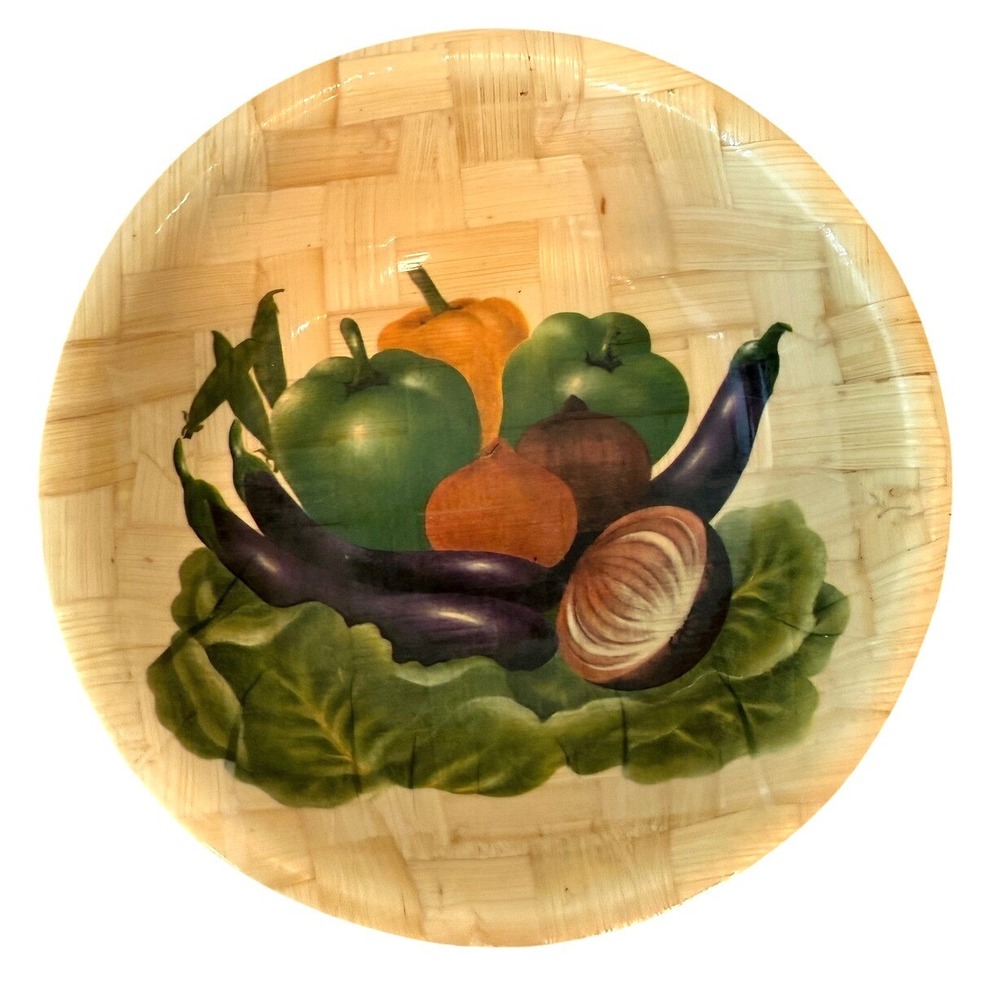 Vintage 6" Bamboo Woven Handpainted‎ Round Bowl with Peppers